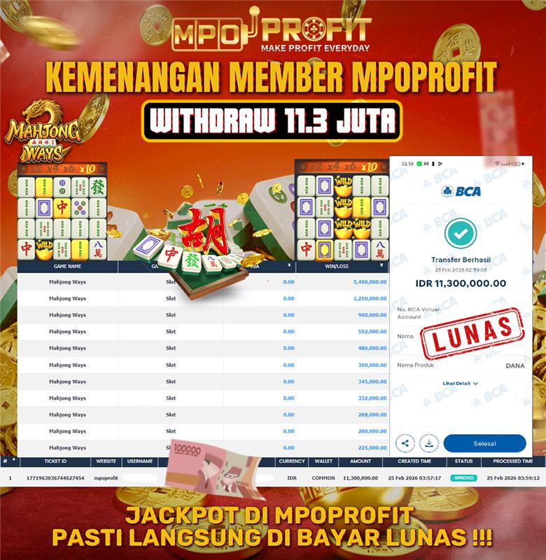 MPOPROFIT JACKPOT PG SOFT! KEMENANGAN MURNI DI (MAHJONG WAYS TOTAL 11.300.000,- LUNAS)